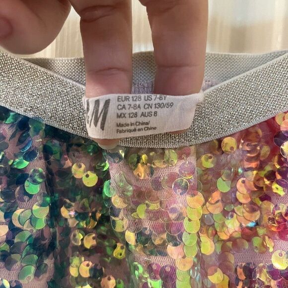 H&M Rainbow Sequin Skirt Elastic Waist Girls Size 7-8 years - Picture 6 of 9